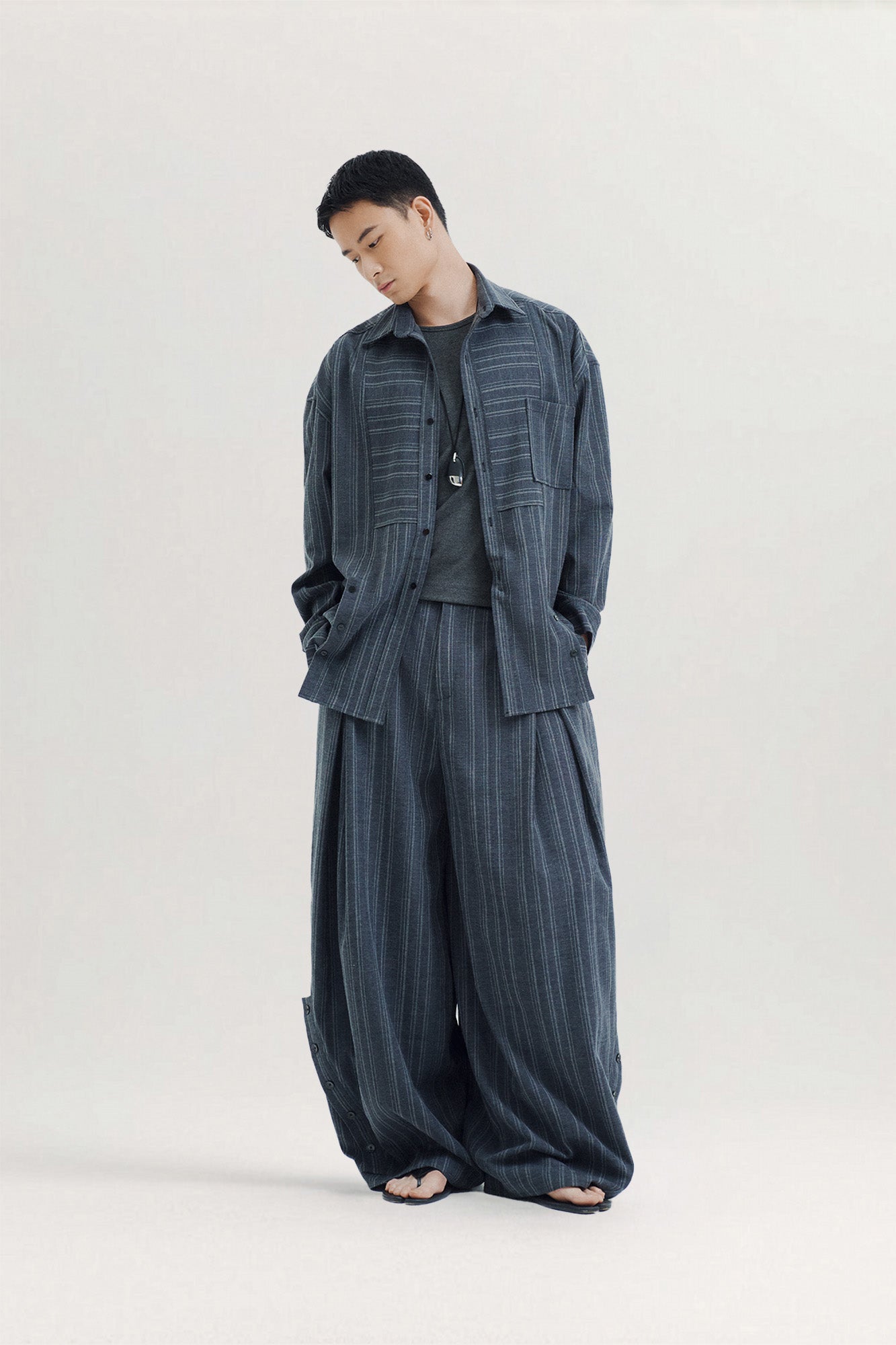 Grey Agni Sculpted Wide Pants for men, from AIN, The Nam Concept