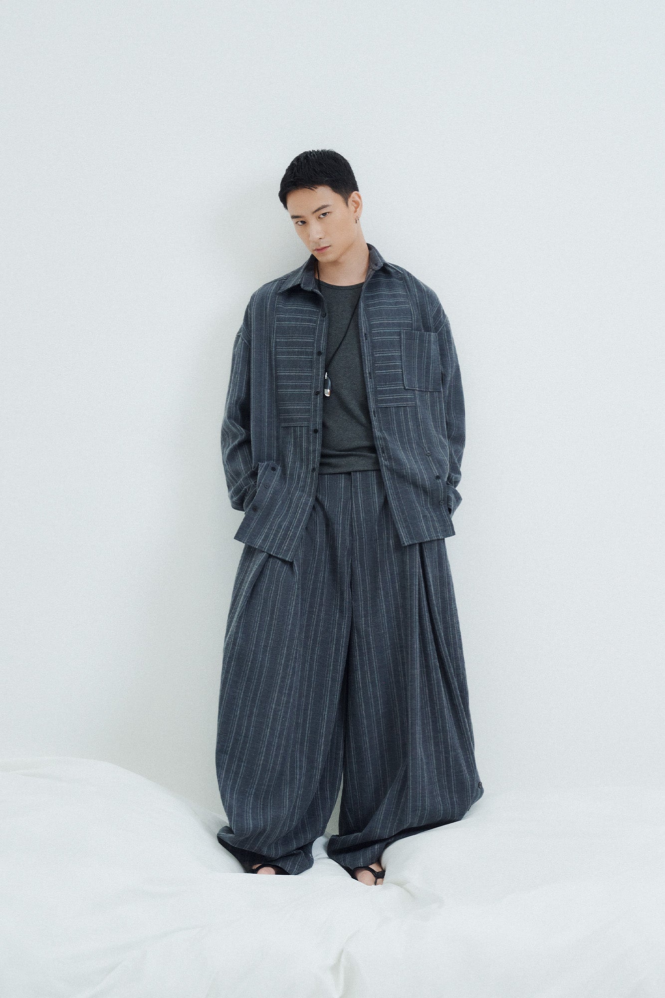Grey Agni Sculpted Wide Pants for men, from AIN, The Nam Concept
