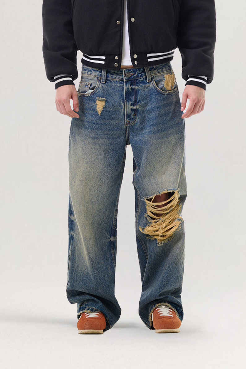FW25 Ripped Baggy Denim Jeans for men, from STRESS MAMA, The Nam Concept 