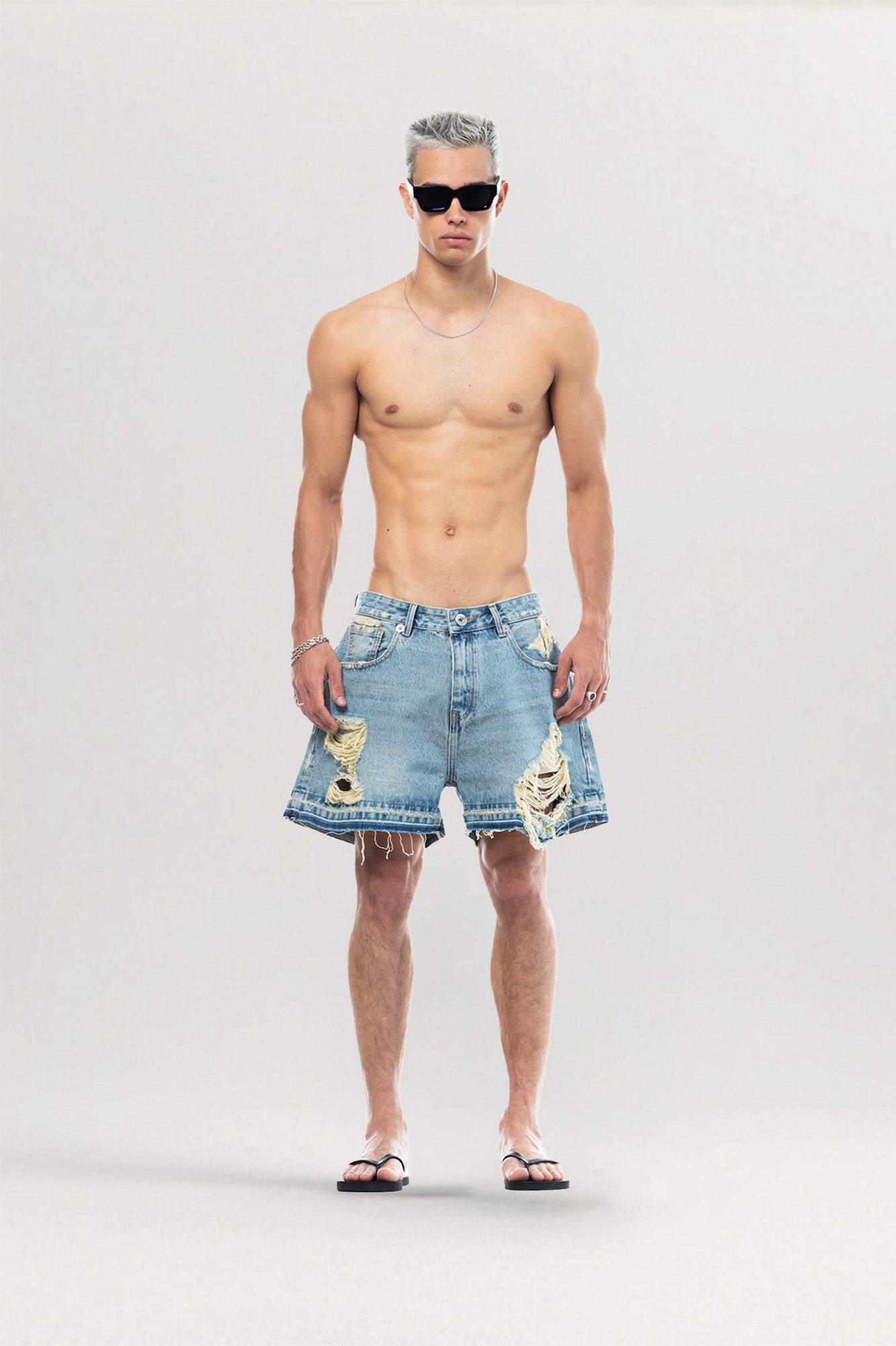 SS26 Distressed Wide-Leg Denim Shorts for men, from STRESS MAMA, The Nam Concept 